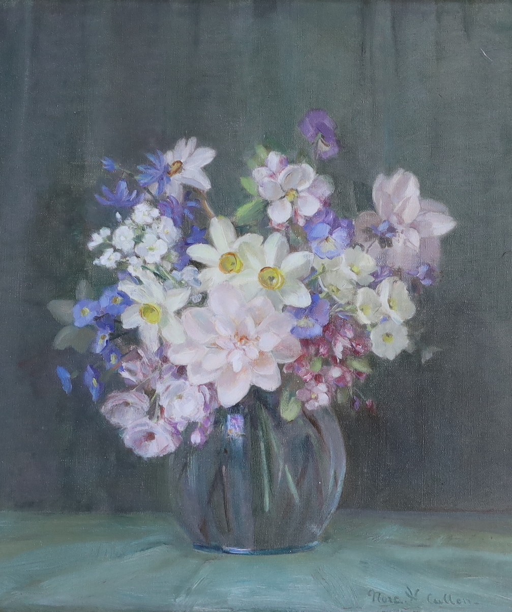 Nora Helen Cullen (20th C.), two oils on canvas, Still lifes of flowers in vases, signed, 35 x 30cm and 34 x 31cm